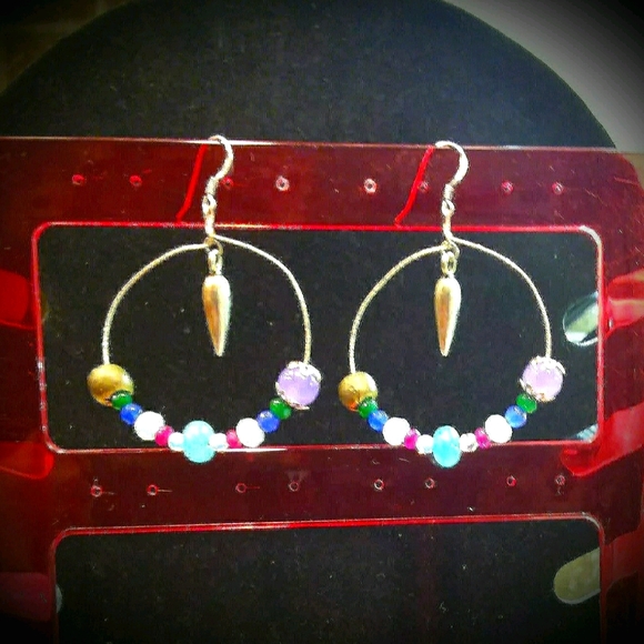 Moonstone, Ruby, Apatite, 925S Earrings. 3" - Picture 2 of 4